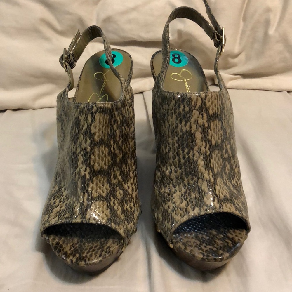 Snake skin Jessica Simpson wedges size 8